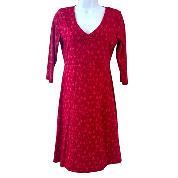 Toad&Co Rosalinda Dress Red Size Small Patterned Long Sleeve Organic Cotton - Picture 1 of 12